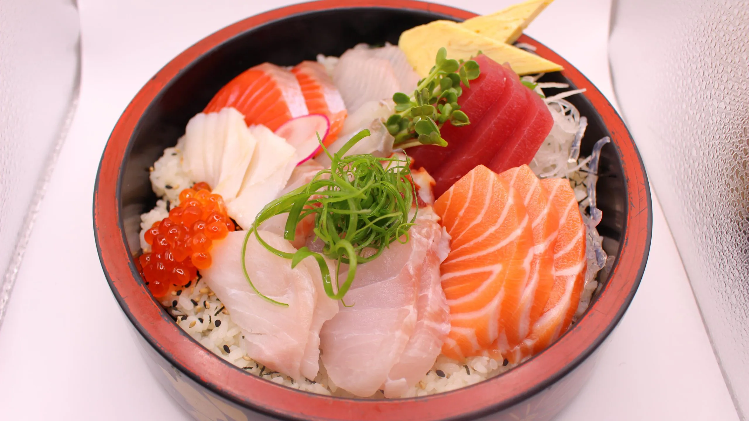 This is Chirashi at Kokoro Sushi, a Japanese restaurant in CA